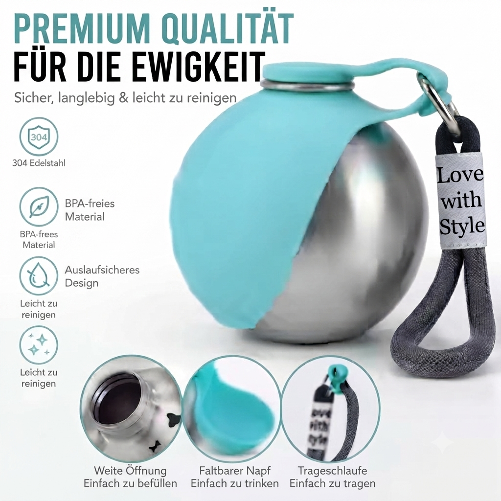 Haustier Trinkflasche mit faltbarem Napf – 285ml, auslaufsicher für Hunde & Katzen